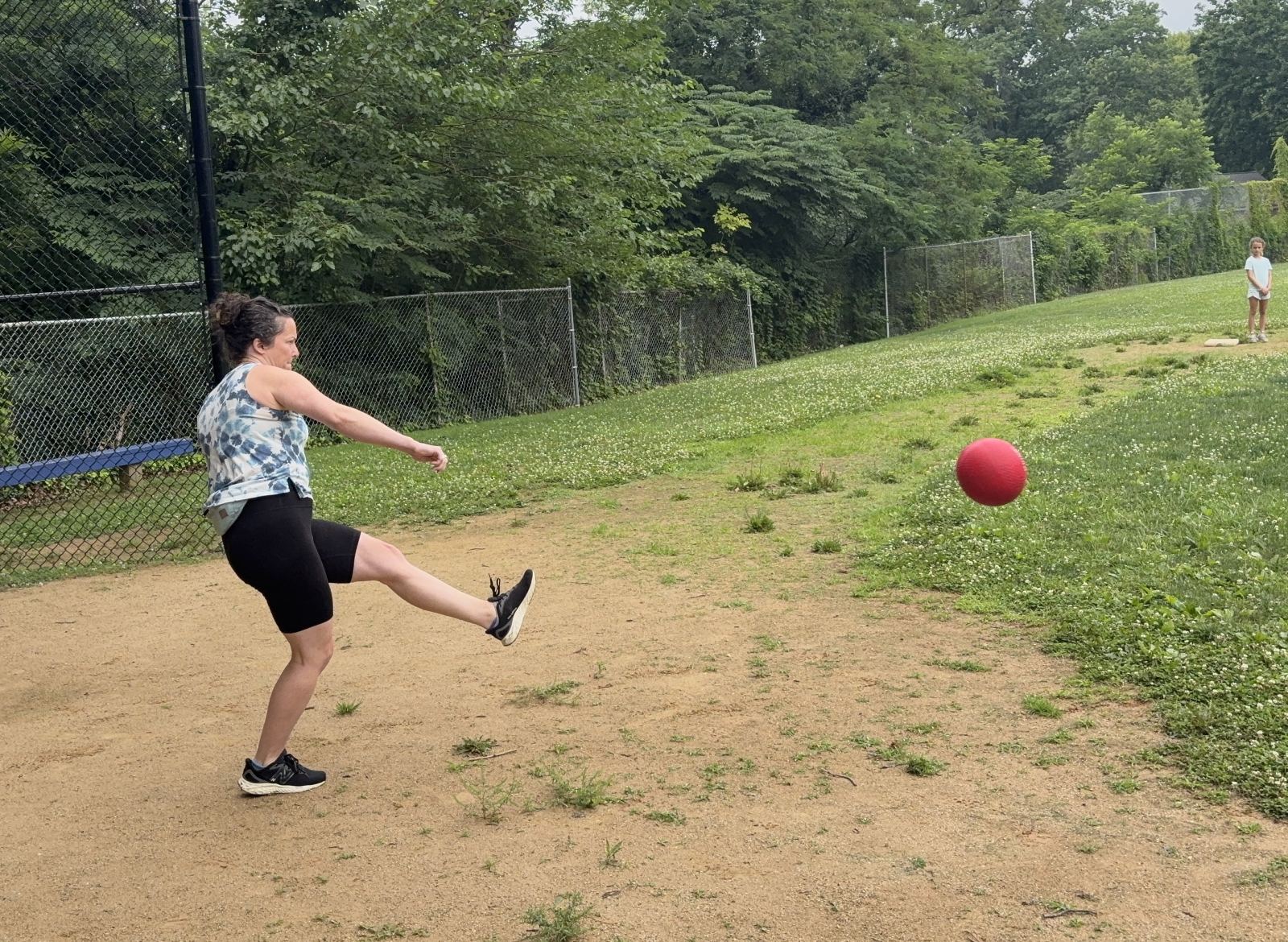 Vicki showing why she played soccer in high school