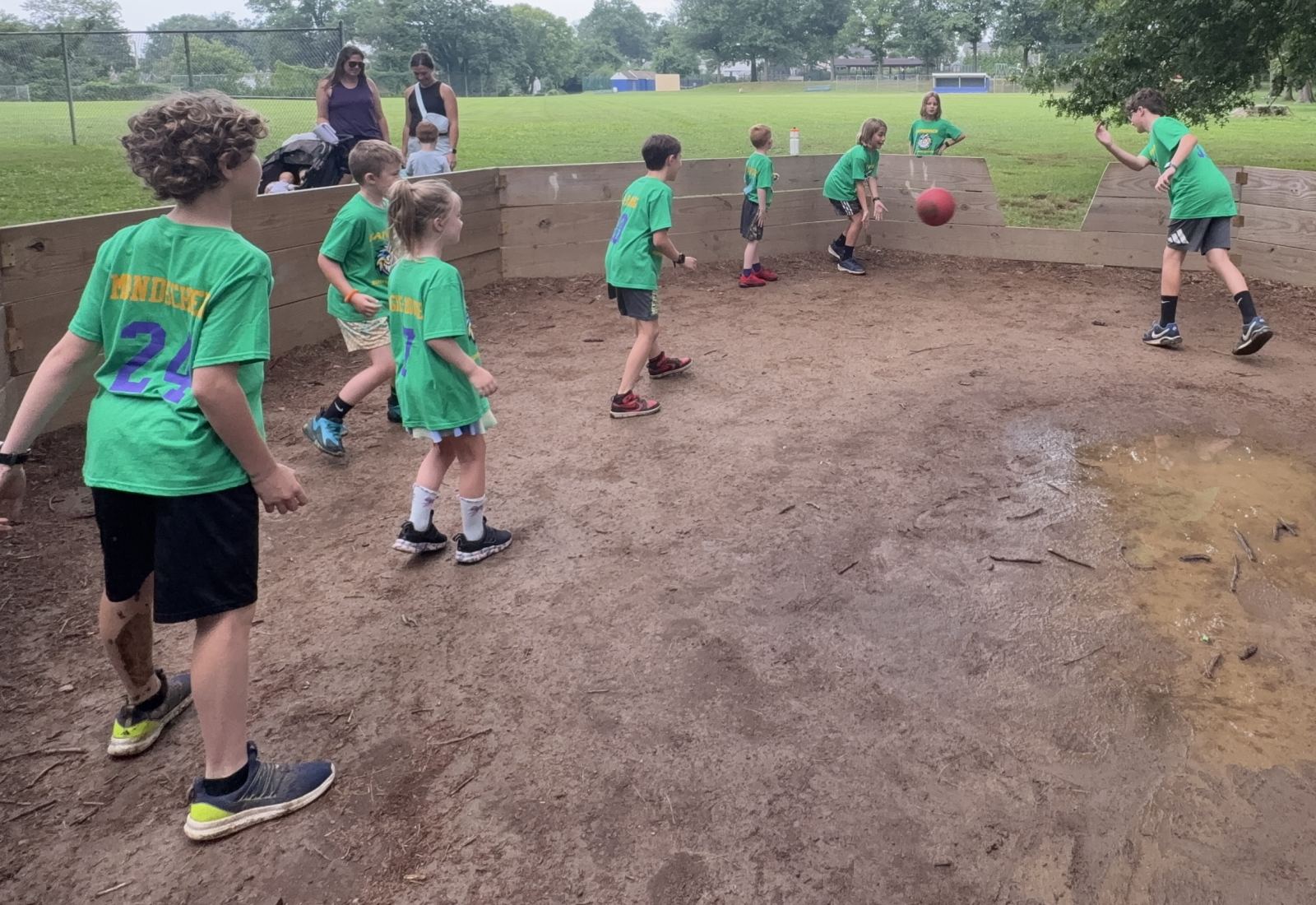 Good turnout for a soaked Gaga ball court