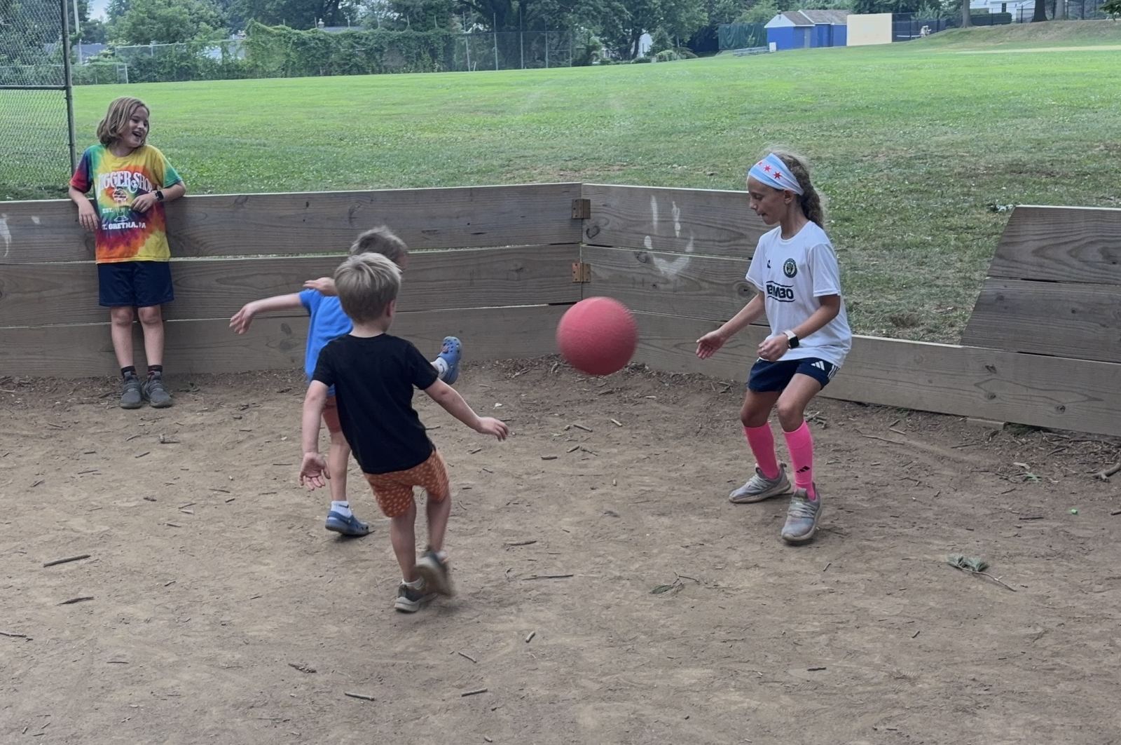 Addy dodging her way around the young guys