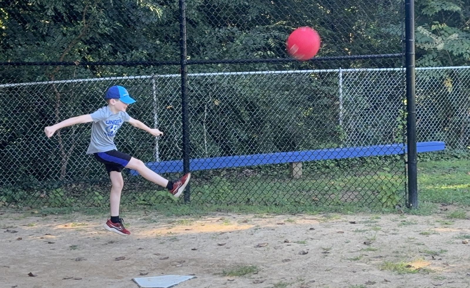 Wyatt crushes the ball somehow with his hat over his eyes